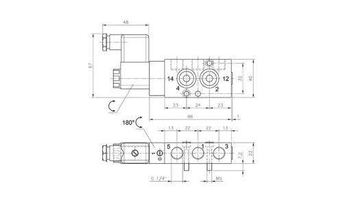 MNH 510 701 EX IA. 5/2-es elektromos vezérlésű NAMUR szelep, monostabil - G1/4" - ATEX