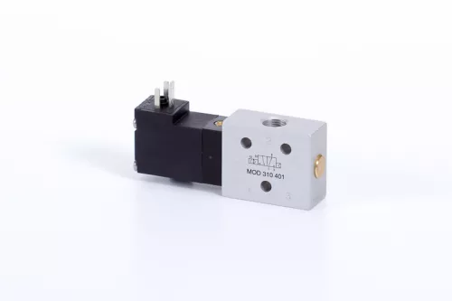 MOD 310 401 - 12 DC. 3/2-es elektromos vezérlésű szelep, monostabil - alaphelyzetben nyitott - G1/8"