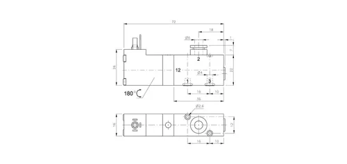 MOD 310 463 - 6 DC. 3/2-es elektromos vezérlésű alaplapos szelep, monostabil - alaphelyzetben nyitott - pif 6mm
