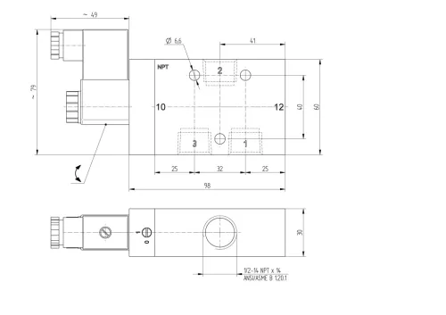 MOH 310 121 NPT. 3/2-es elektromos vezérlésű szelep, monostabil - alaphelyzetben nyitott - NPT1/2"