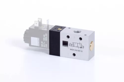 MOH 310 501 G. 3/2-es elektromos vezérlésű szelep, G-széria, monostabil - alaphelyzetben nyitott - G1/8"
