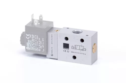 MOH 310 701 G TT EX IA. 3/2-es elektromos vezérlésű szelep, G-széria, monostabil- alaphelyzetben nyitott - G1/4" - hidegálló - ATEX