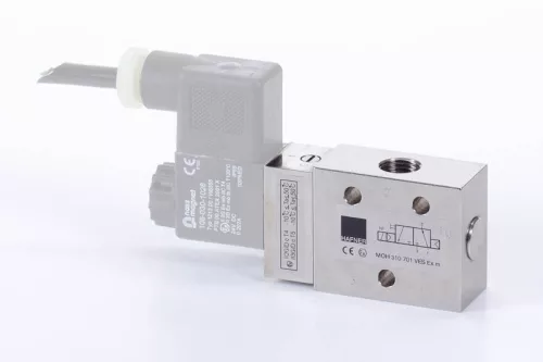 MOH 310 701 VES EX M. 3/2-es elektromos vezérlésű szelep, monostabil - alaphelyzetben nyitott - G1/4" - INOX, ATEX