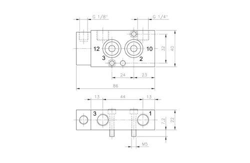 PN 310 701. 3/2-es pneumatikus vezérlésű NAMUR szelep, monostabil - alaphelyzetben zárt - G1/4"