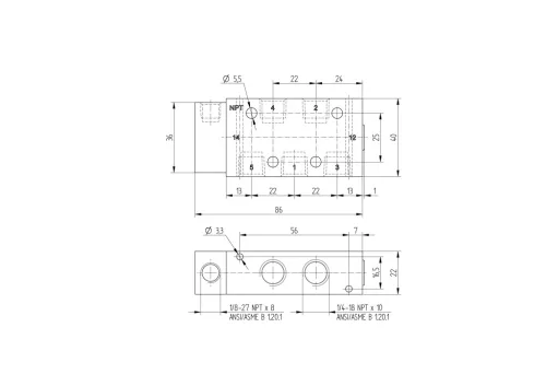 P 511 701 G NPT. 5/2-es pneumatikus vezérlésű szelep, G-széria, monostabil - NPT1/4"