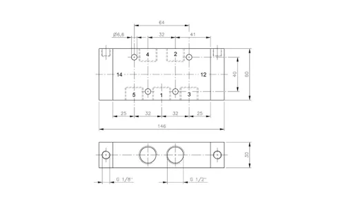 P 532 121 VES. 5/3-as pneumatikus vezérlésű szelep, középállásban leszellőztetett - G1/2" - INOX