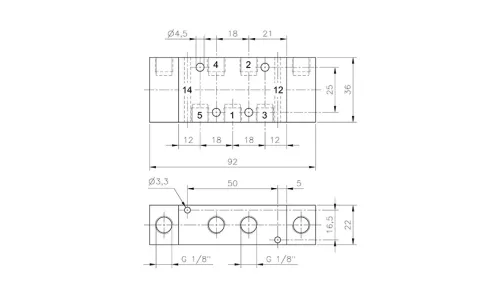 P 533 501 G TT. 5/3-as pneumatikus vezérlésű szelep, G-széria, középállásban nyitott - G1/8" - hidegálló