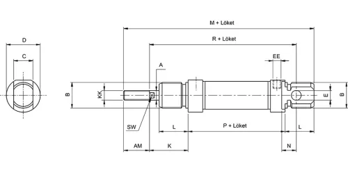 REM 10/10. ISO 6432 körprofil henger