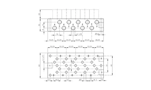 R 502 504. Alaplap az MH 5_ _ 504 szelepekhez - 2-helyes