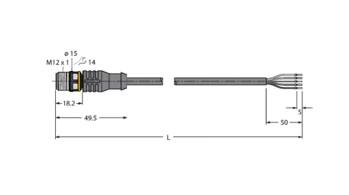 ST PS M12M-5P-2M. Tápkábel - M12M - 2m