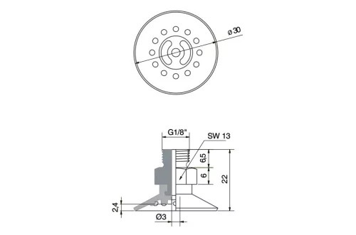 VMGF-30-0,5-NBR-A-1/8. Vákuum korong - 30 mm - 0,5 harang - külső 1/8"