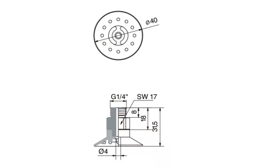 VMGF-40-0,5-NBR-A-1/4. Vákuum korong - 40 mm - 0,5 harang - külső 1/4"