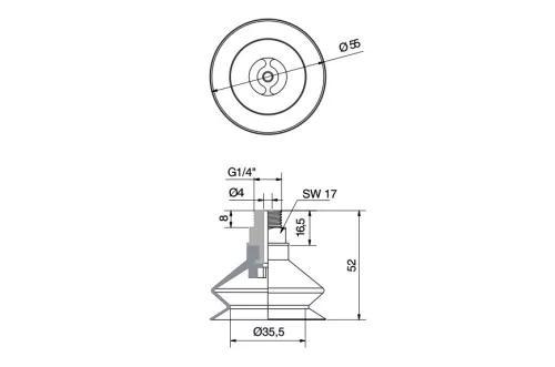 VMGF-55-1,5-NBR-A-1/4. Vákuum korong - 55 mm - 1,5 harang - külső 1/4"