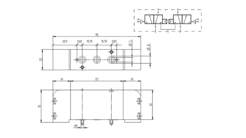 VTB 231 503. Dupla pneumatikus vezérlésű 3/2-es szelep - alaplapos - NC-NC - G 1/8"