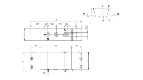 VTB 520 503. Pneumatikus vezérlésű 5/2-es bistabil szelep - alaplapos - G 1/8"