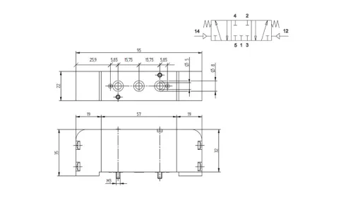 VTB 531 503. Pneumatikus vezérlésű 5/3-as szelep - alaplapos - alaphelyzetben zárt - G 1/8"