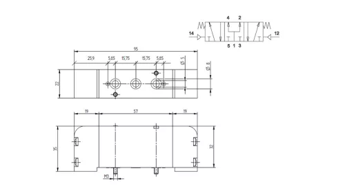 VTB 533 503. Pneumatikus vezérlésű 5/3-as szelep - alaplapos - alaphelyzetben nyitott - G 1/8"